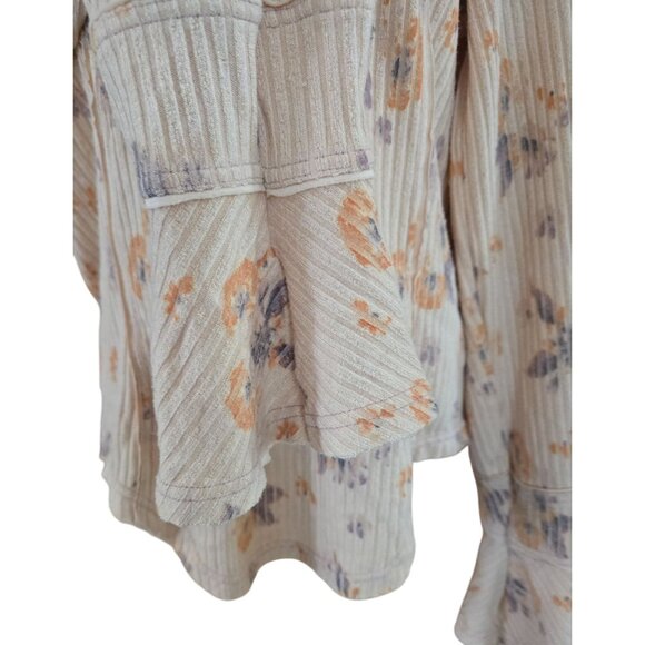Free People XL Long Sleeve Ribbed Henley Top With Flared Cuffs Beige/Orange/Purp - Picture 4 of 8